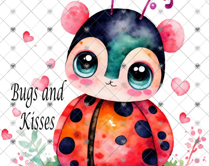 Lady Bug, Bugs and Kisses, Valentine's Day png,  children's shirt Png, download, digital download