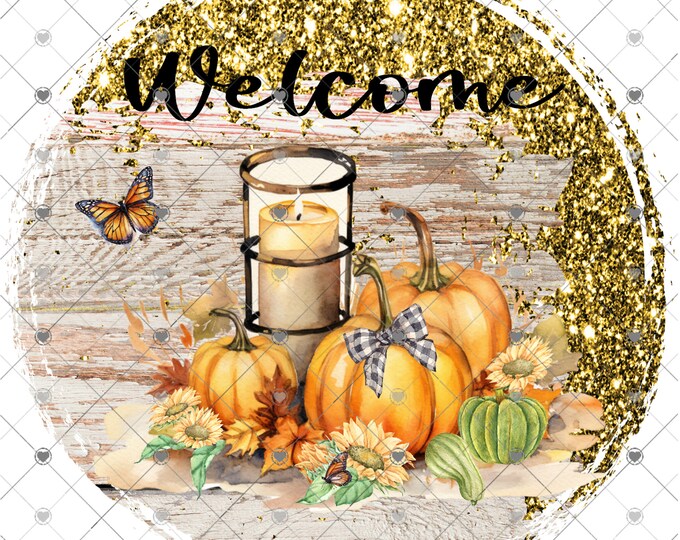 Fall Pumpkin, Lantern and Sunflowers digital download, png file, fall design, shirt design, welcome sign, round png