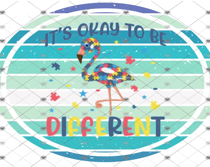 It's Okay to be different, Flamingo, Puzzle Piece, Autism awareness design, digital png, digital download, shirt design