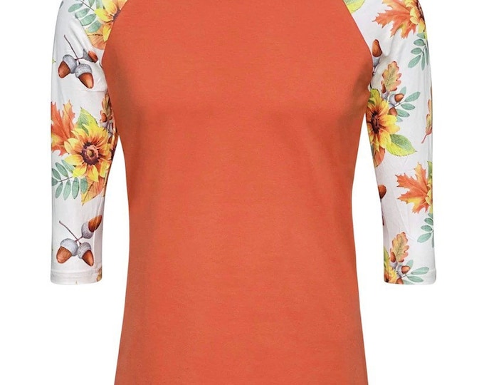 Orange and fall leaf pattern unisex raglan shirt/ WITHOUT DESIGN. Raglan blank