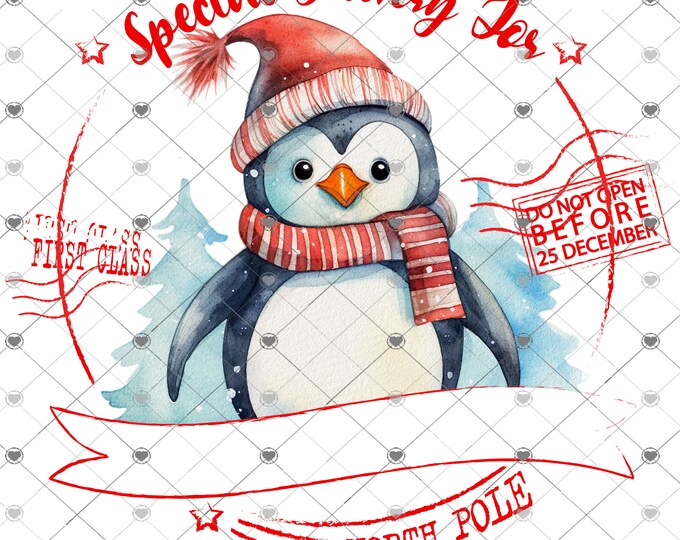 Penguin Santa Sack, Gift Bag, Christmas Gift Bag, Can Be Personalized Digital Download, digital download, png file