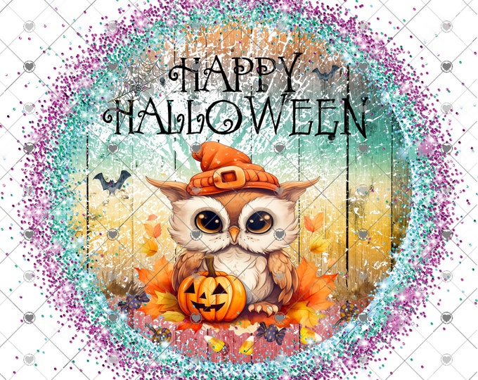 Happy Halloween, Adorable Owl with Jack-O-Lantern Pumpkin, Scene digital download, png file, fall design, shirt design, welcome sign,  png