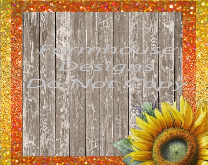 Fall Background design, Sunflowers, Orange, Gold Glitter and Barnwood, digital download, png file, fall design