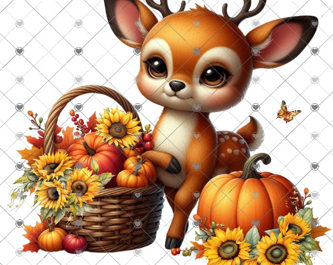 Adorable Deer with sunflower Basket Fall png, Fall Shirt Design, Digital Download, png file