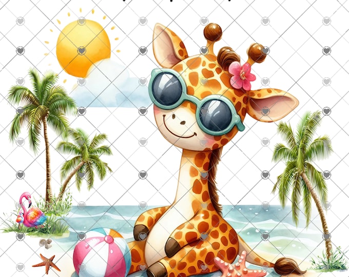 Beach Days Giraffe at the beach shirt design, digital download, Png file