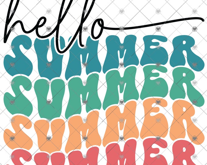 Hello Summer, retro lettering design, funny shirt design, digital download, Png file