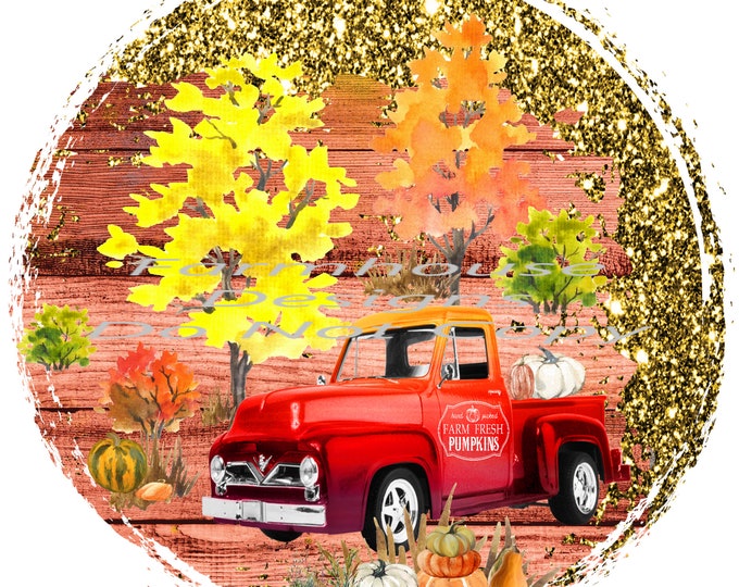 Red Truck, Trees, Fall scene, Landscape design, digital download, png file, fall design