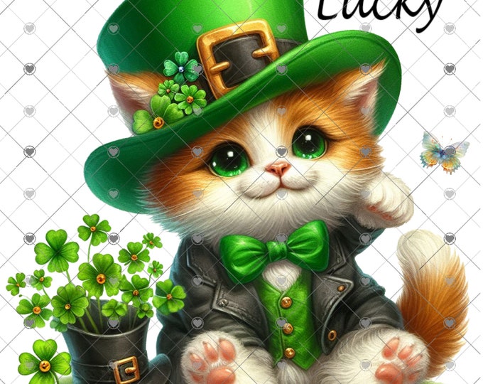 Lucky, St Patrick's Day Kitten, cute children's shirt Png, download, digital download