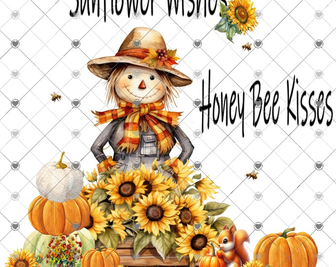 Sunflower Wishes, Honey Bee Kisses, Sunflowers and pumpkins digital download, png file, fall design, shirt design