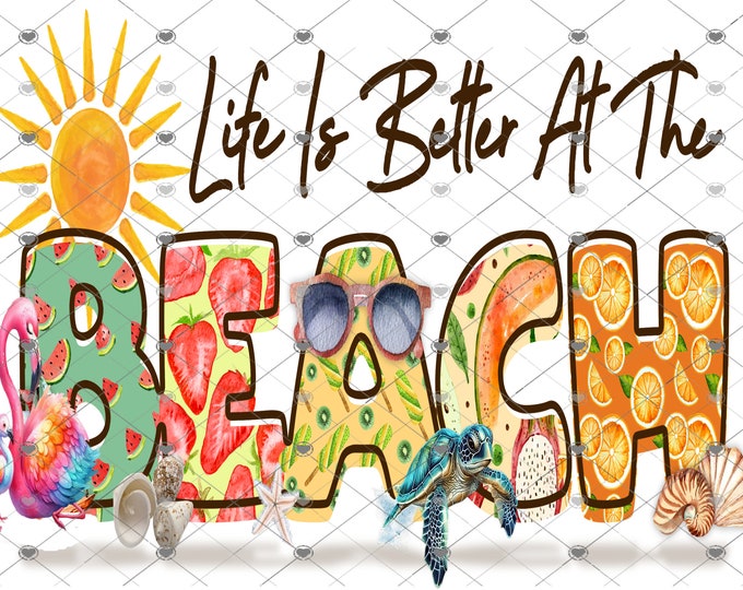 Life is better at the Beach, shells, Sea Turtle ,Summer design, funny shirt design, digital download, Png file