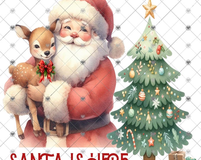 Oh Deer Santa is Here, Cute Deer and Santa, Christmas Download, Shirt Design, Png, digital download, png, sign png