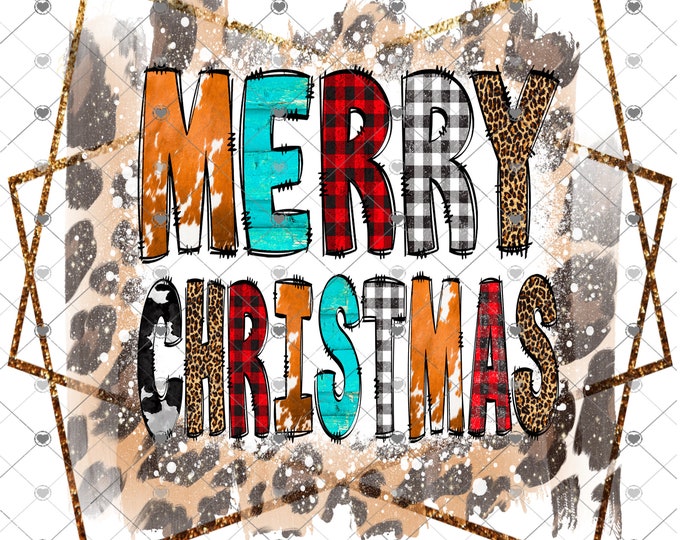 Plaid and Leopard Print Merry Christmas Design, Digital Download, kids Shirt Design, Png, digital download, png file