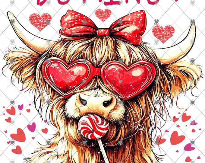 Valentine's Day, Be Mine Highland cow children's shirt Png, download, digital download