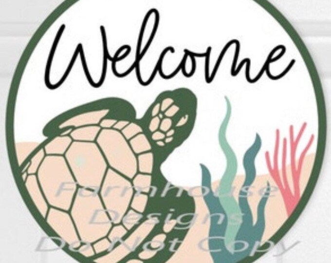 Wreath center,  Sea Turtle, ocean, beach ,welcome sign , aluminum wreath center