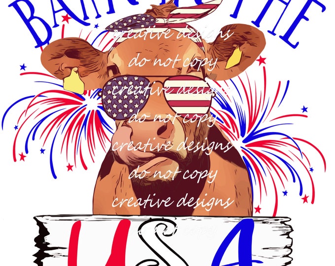 Barn in the USA ,Patriotic cow  sublimation transfer or White Toner Transfer