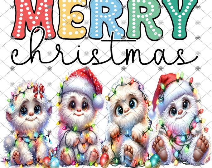 Merry Christmas Baby Yetti , Abominable Snowman with Christmas Lights Digital Download, cup design, png file