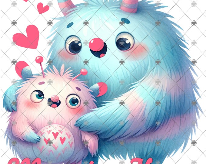 Valentine's Day, Monster Hugs, cute and fuzzy Monsters children's shirt Png, download, digital download