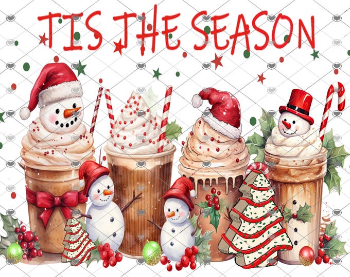 Tis the Season, Iced Coffee and Christmas Tree Cakes Download, Shirt Design, Png, digital download, png