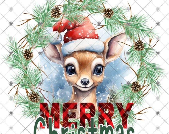 Baby Deer Merry Christmas wreath design, Christmas Download, Shirt Design, Png, digital download, png, sign png