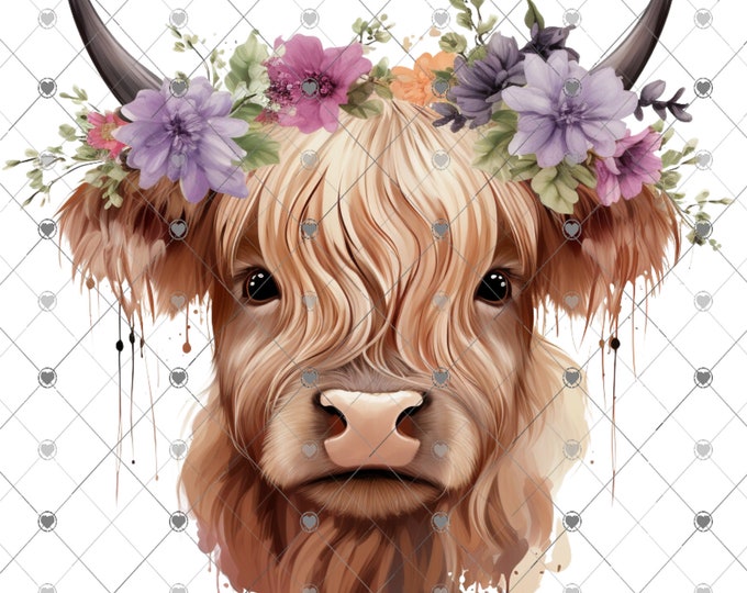 Highland Cow, Hello Spring sublimation print, design, Png, digital download