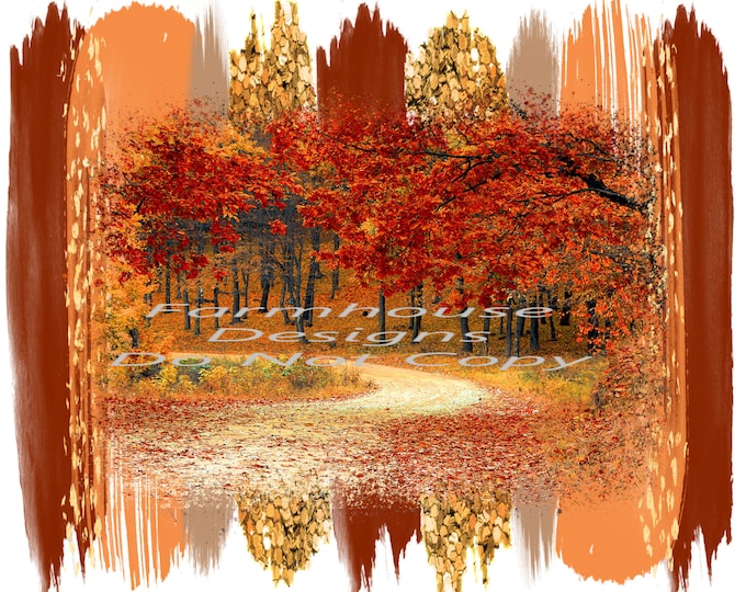 Fall Background design, Country Road, fall trees and Brushstrokes background, digital download, png file, fall design