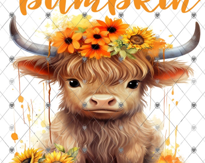 Hello Pumpkin Highland Cow with sunflowers Fall png, Fall Shirt Design, Digital Download, png file