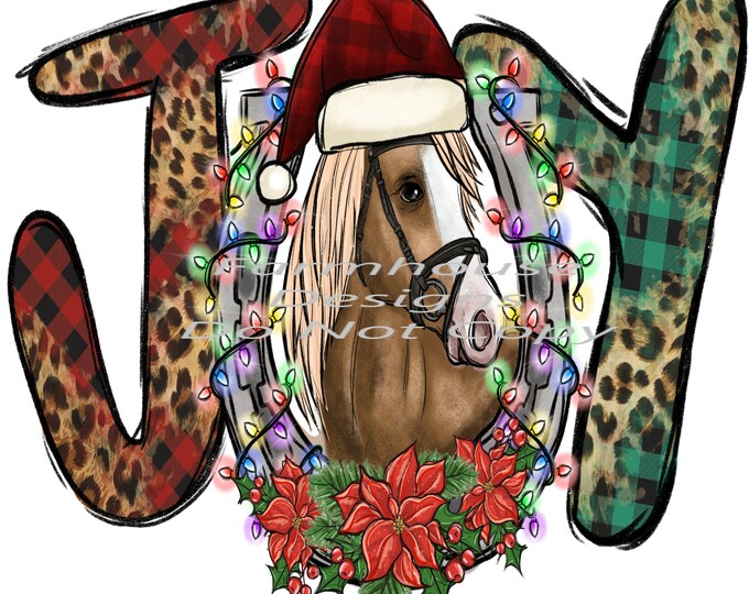 Christmas Horse, wrapped in Christmas Lights, Joy Png download, shirt or sign png, digital download