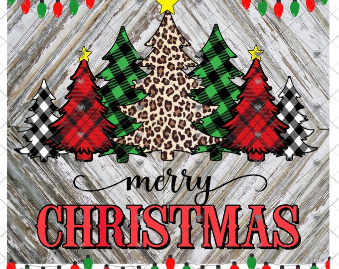Plaid and Cheetah print Christmas Trees, sublimation transfer or White Toner Transfer