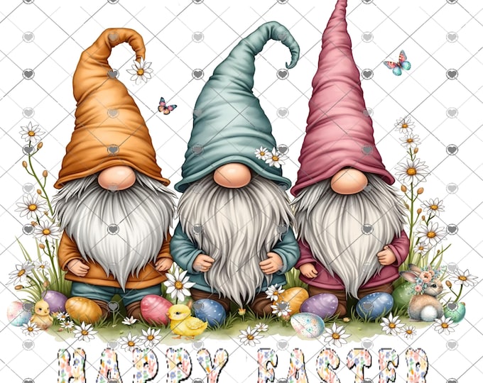 Happy Easter Gnomes, Bunny, chicks, Flowers Spring png digital download