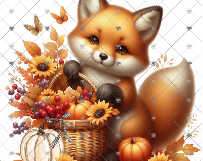 Adorable Fox with sunflowers Fall png, Fall Shirt Design, Digital Download, png file