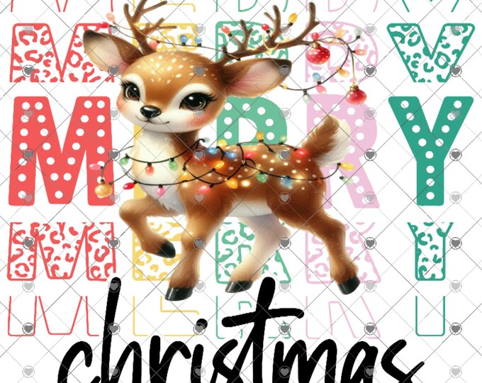 Merry Christmas, Reindeer Wrapped in lights Christmas Download, Shirt Design, Png, digital download, png