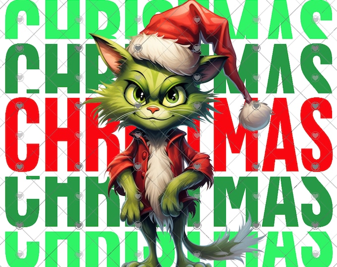 Christmas Green Grinch Cat, Christmas Download, kid's shirt, Shirt Design, Png, digital download, png file