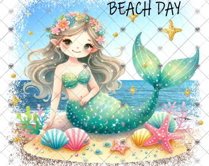 Beach Day Mermaid on the beach shirt design, digital download, Png file