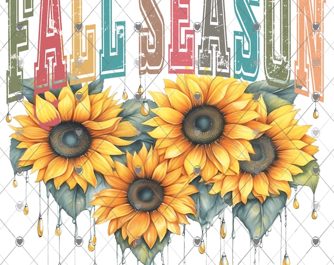 Fall Season, Beautiful Sunflowers with Crystals Fall print, digital download, png file, fall design, shirt design