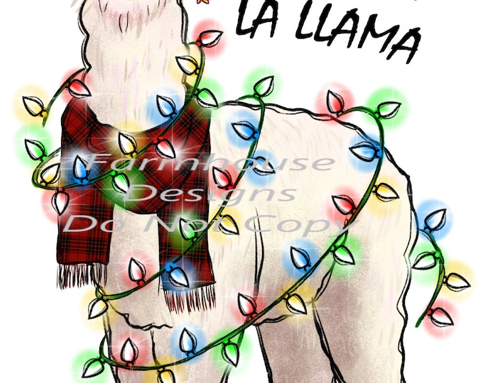 Christmas Llama wrapped in Christmas Lights, Sublimation Transfer or white toner print