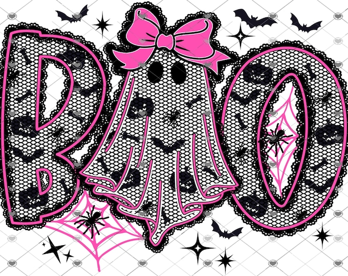 Boo, cute Lace Ghost with a pink bow download, Halloween png file, shirt design, png, Children's shirt