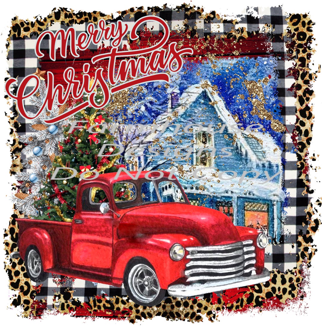 Merry Christmas, Red Vintage Truck, Buffalo Plaid and Cheetah Print ...