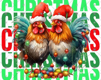 Christmas, Lights Wrapped around Chickens, Roosters Christmas Download, Shirt Design, Png, digital download, png, sign png