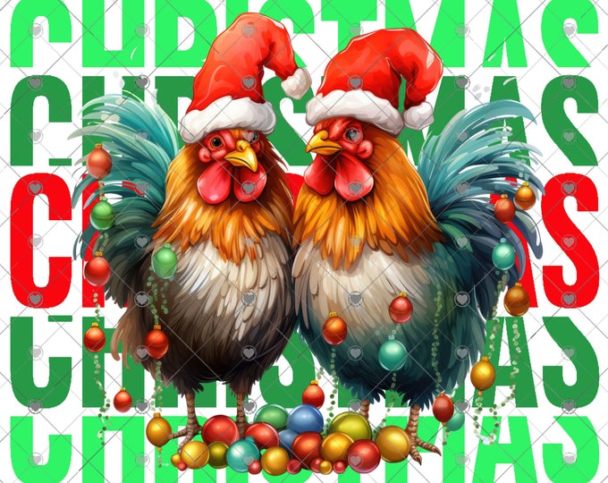 Christmas, Lights Wrapped around Chickens, Roosters Christmas Download, Shirt Design, Png, digital download, png, sign png