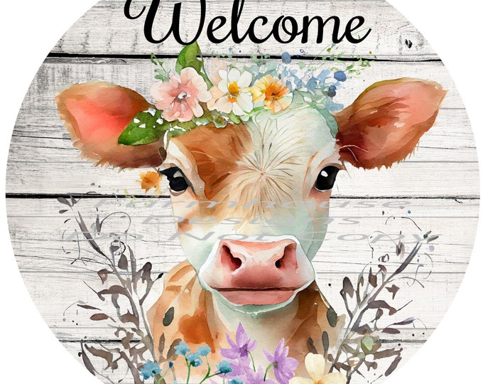 Baby Cow with flowers , welcome sign, Round Door sign Png,  download, round door png, welcome sign