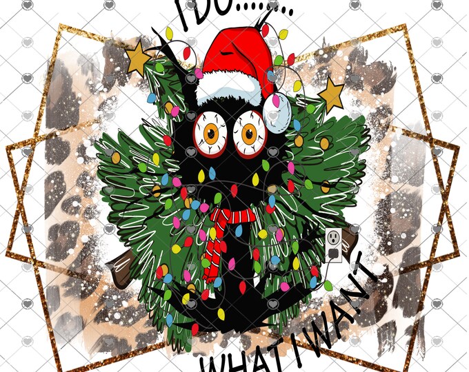 I do what I want, Crazy Cat with Lights Christmas Design, Funny Christmas, Digital Download, Shirt Design, Png, digital download, png file