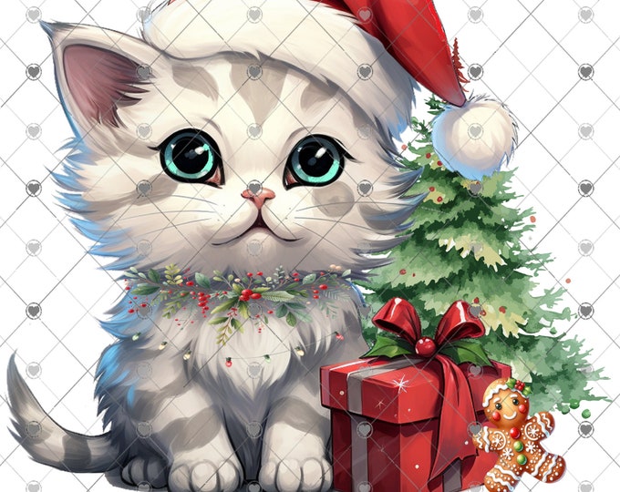 Merry Christmas, adorable Kitten, Digital Download, Shirt Design, Door sign Png, digital download, png file