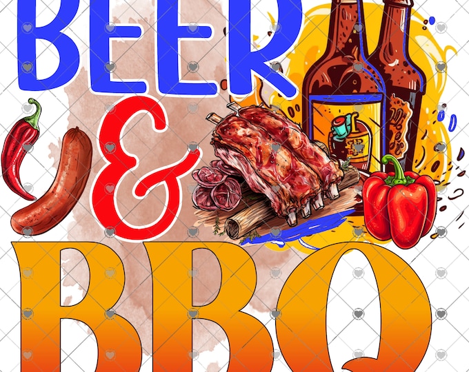 Beer and BBQ, Father's Day png design, shirt design, digital download, Png file