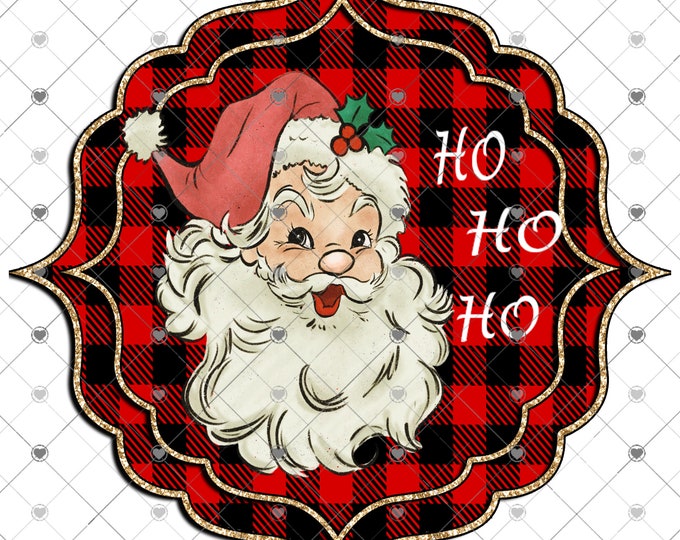 Ho Ho Ho, Vintage Santa Claus, Red Buffalo Plaid, Download, Shirt Design, Png, digital download, png, sign png