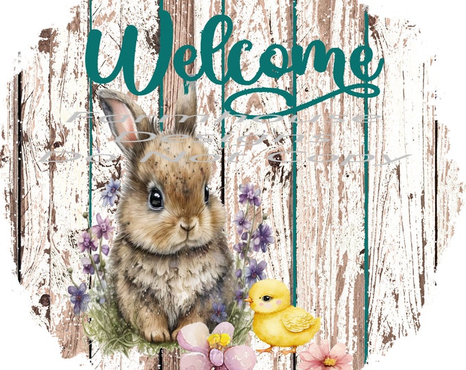 Baby Bunny, Welcome sign, baby chicks, wildflowers, Easter, Spring sublimation print, design, png, round png