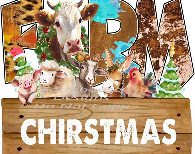 Farm Christmas, Barnyard Animals Christmas design, Digital Download, Shirt Design, Door sign Png, digital download, png file