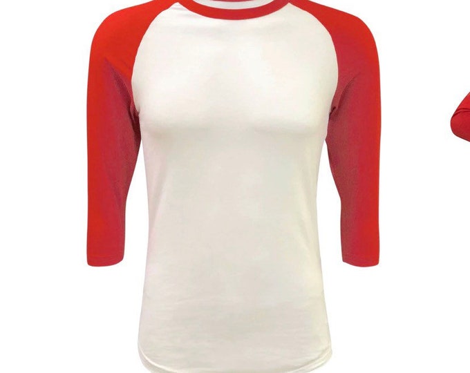 Red and white unisex raglan shirt/ WITHOUT DESIGN. Raglan blank
