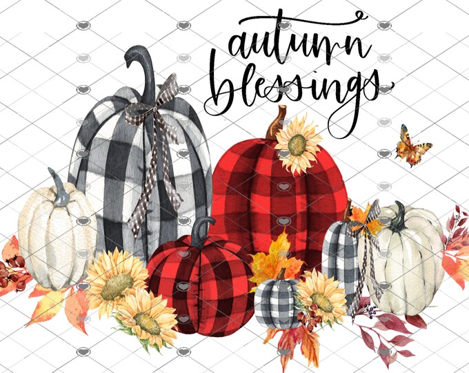 Autumn Blessings, Fall Plaid Pumpkins, Sunflowers digital download, png file, fall design, shirt design, welcome sign,  png