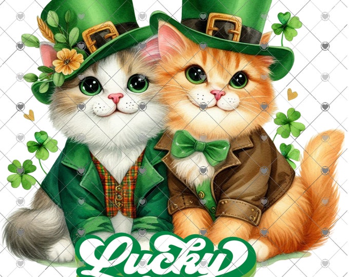 Lucky, St Patrick's Day Kittens, cute children's shirt Png, download, digital download