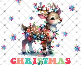 Christmas Vibes, Lights Wrapped on Deer, 2 versions, Christmas Download, Shirt Design, Png, digital download, png, sign png